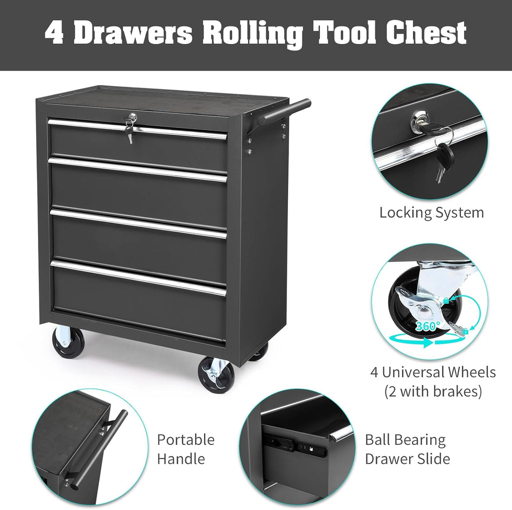 Winado 9-Drawer Rolling Tool Chest with Wheels & Lock & Key, Tool Box with Large Storage Cabinet, Removable Portable Top Box for Garage, Warehouse, Repair Shop & Home