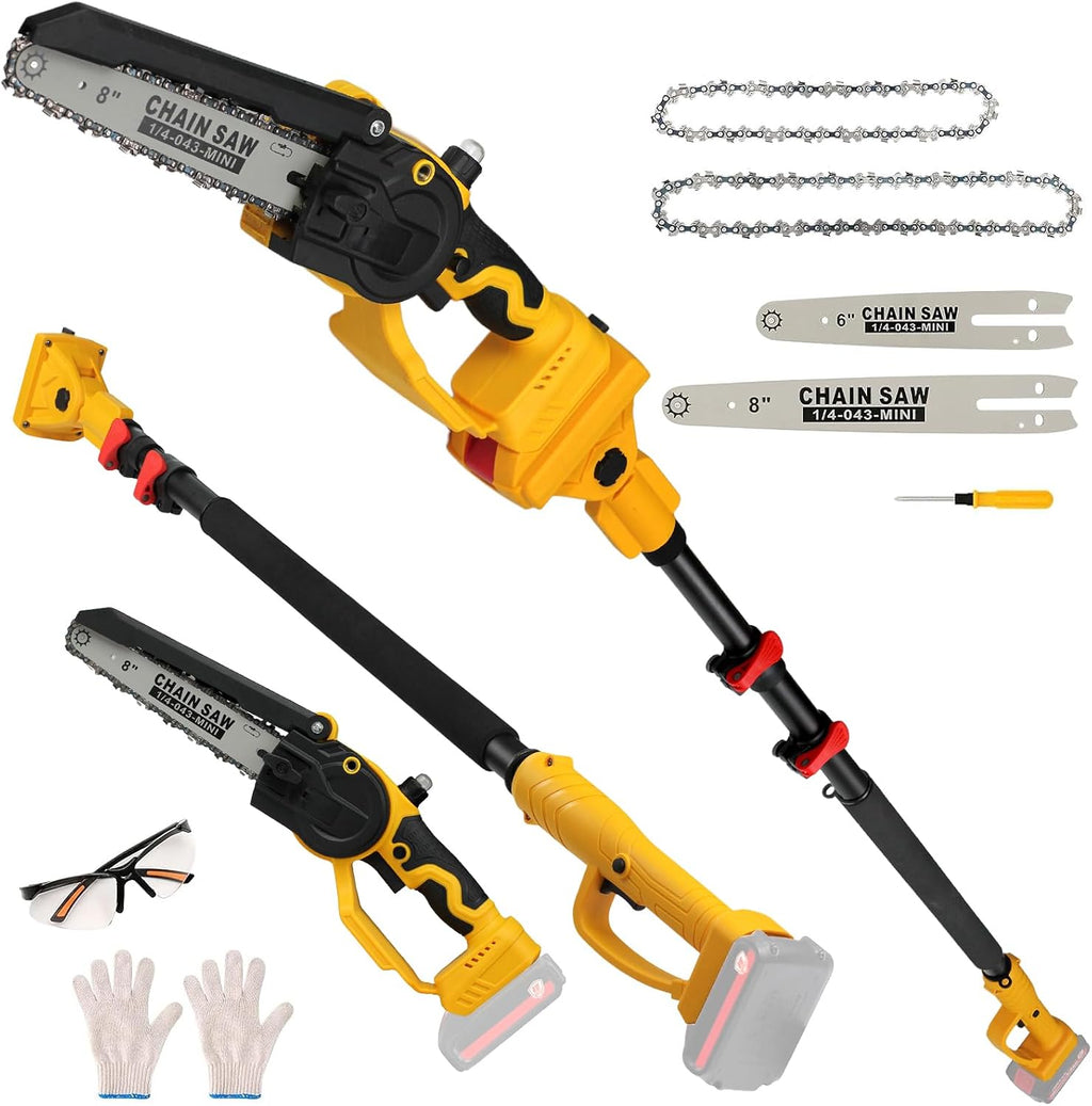 2-in-1 Cordless 8' Pole Saw & Mini Chainsaw Compatible with DeWALT 20V MAX Battery, Brushless 8 Inch & 6 Inch Telescoping Pole Chainsaw Combo Kit 15 Ft Max Reach for Tree Branches Pruning(Tool Only)