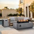 3-in-1 Propane Fire Pit Table, 42 Inch Rectangular Outdoor Fire Pit, 50,000BTU Firepit Table for Outside Patio with Tank Hidden Table, Griddle, Wind Guard, Lid, CSA Certified, Grey