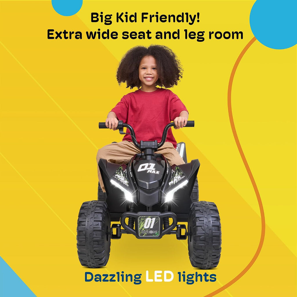 Kidzone 24V Ride On ATV for Kids, 4-Wheel Electric Toy with Bluetooth & USB Music, LED Lights, Rear Suspension, Forward/Reverse, 3.7 MPH Max Speed, 88 LBS Capacity, 37-96 Months - Forest