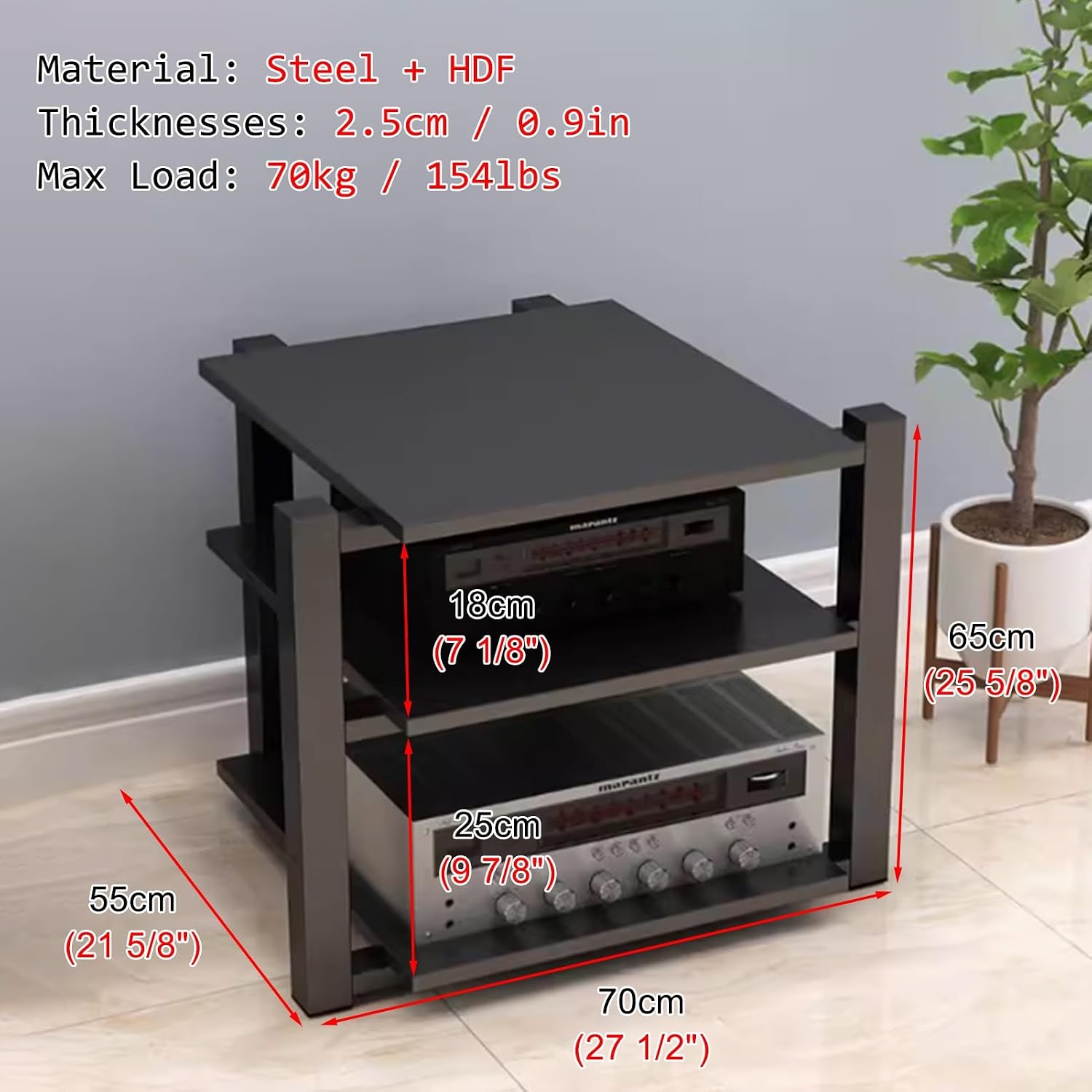 Audio Cabinet Rack Living Room Decorative AV Component Entertainment Stand, 4 Post Floor Gaming Console Shelves Cabinet, Heavy Duty Electronics Organizer for Ps4(Black,3 Tier)