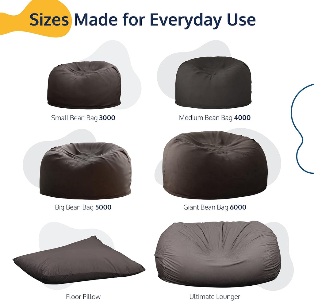 ULTIMATE SACK 5000 5-Foot Bean Bag Chair with Footstool, Cloud Suede Cover – Oversized Foam Lounger, Floor Seat, Small Sofa, or Couch Bed for Living Area, Gaming Room, or Reading Lounge