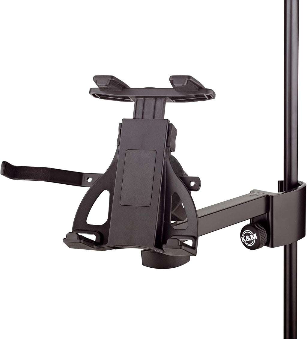 K&M Konig & Meyer 19740.000.55 Tablet/iPad Holder for Microphone Stand - Switch from Landscape to Portrait - Professional Grade for all Musicians - Studio or Remote Home Use - German Made - Black