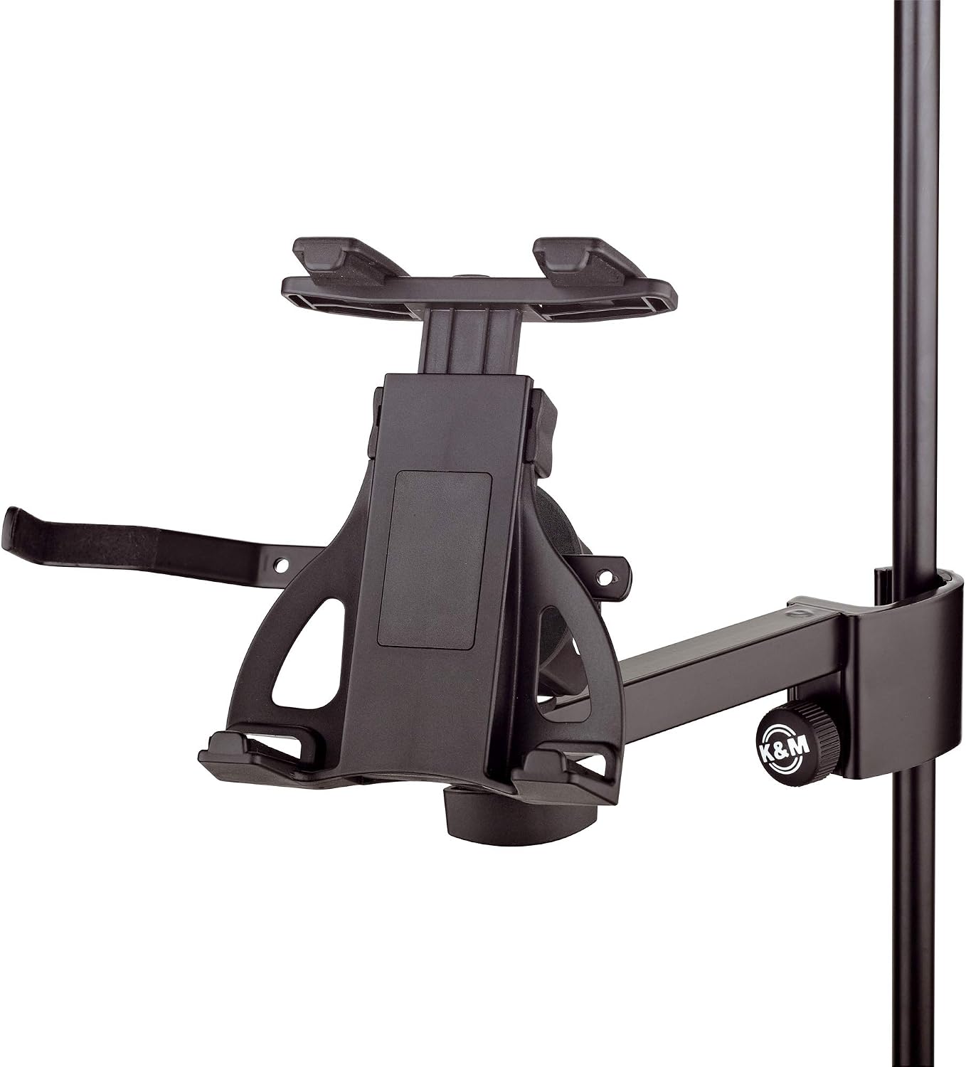 K&M Konig & Meyer 19740.000.55 Tablet/iPad Holder for Microphone Stand - Switch from Landscape to Portrait - Professional Grade for all Musicians - Studio or Remote Home Use - German Made - Black