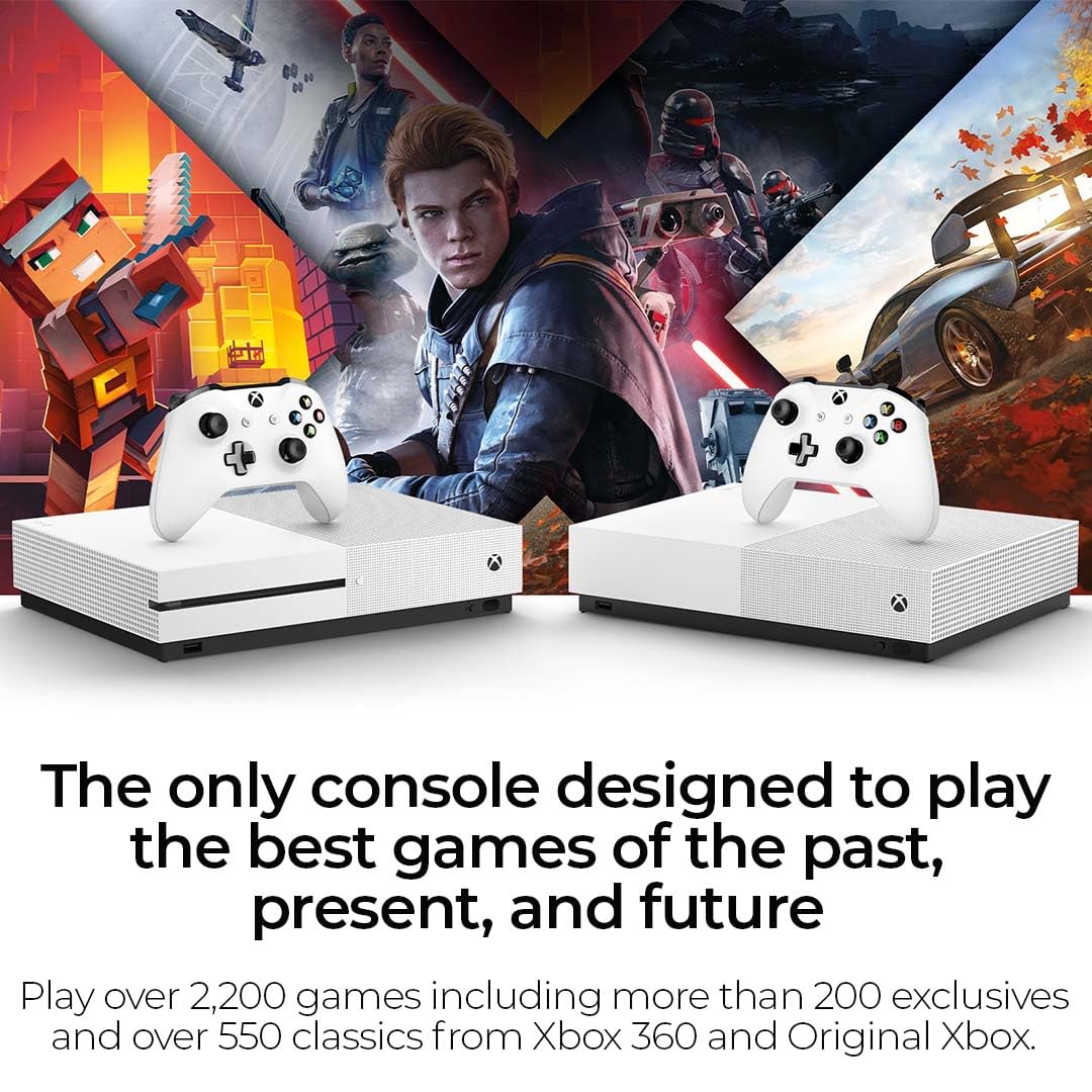 Xbox One S 1TB All-Digital Edition Console Bundle - Includes the Xbox One S Console Series, White, 1x Wireless Controller, and a Microfiber Cloth (Renewed)