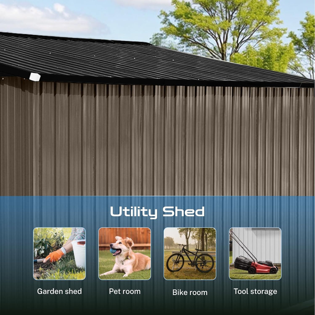 LINKHOO 12'x10' Metal Garden Shed,Outdoor Storage, Brown & Black