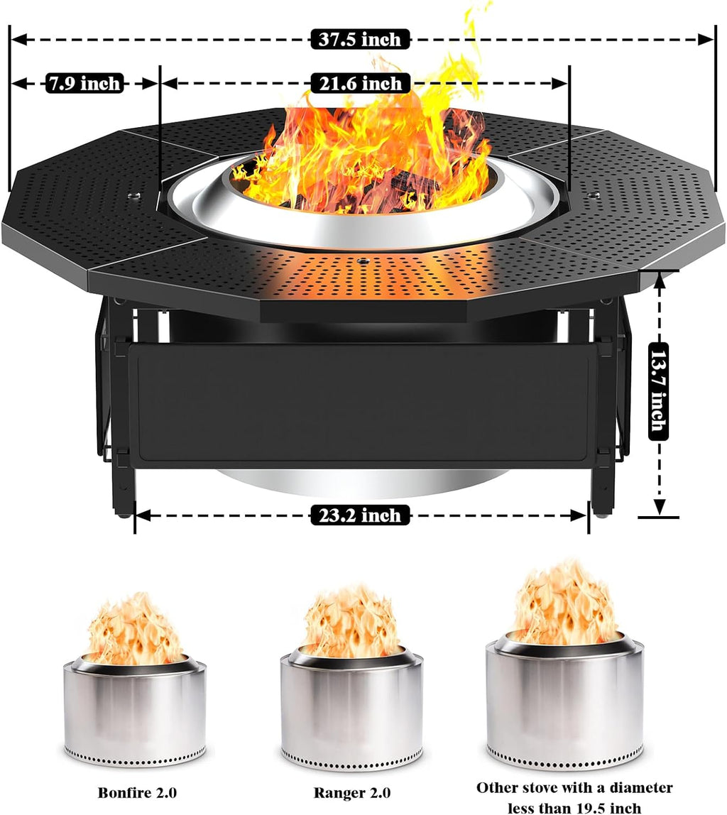 Surround Tabletop Use for Solo Stove Bonfire Ranger 2.0 and Mesa, Accessories for Solo Stove, Fire Pit Surround Table Adjustable with UV-Resistant Outdoor Fabric, Thick Metal Black