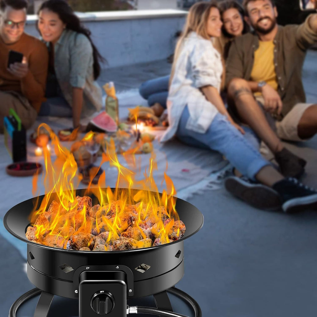 Tangkula Outdoor Portable Propane Gas Fire Pit, 58,000 BTU Gas Fire Pit with Cover, Carry Strap & Lava Rocks, 19 Inch Outdoor Firebowl with Propane Gas Hose & Tank Secure Ring for Camping, Backyard