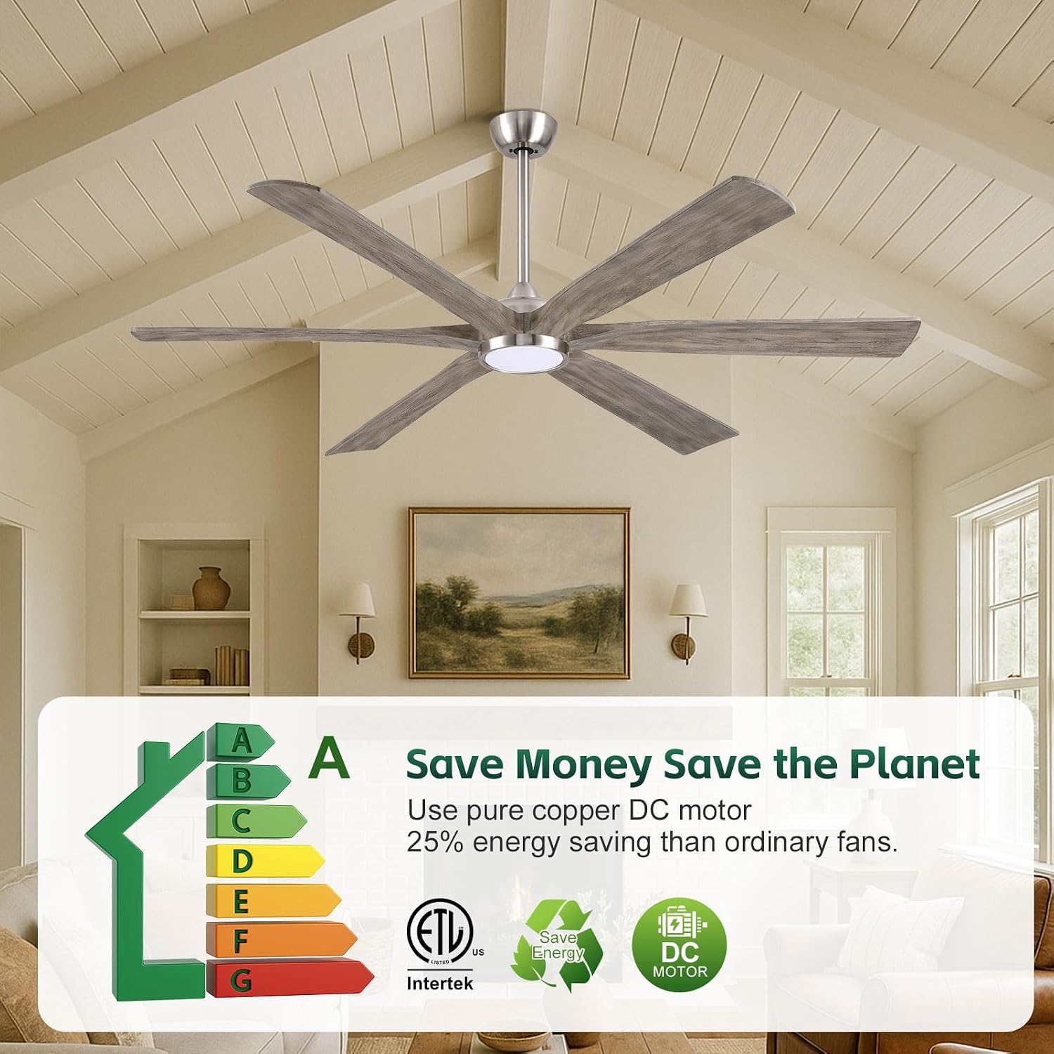 72 Inch Indoor Outdoor Ceiling Fans for Patios with Light Remote -Large Modern Gray Wood Ceiling Fan with Quiet Energy Efficient DC Motor, Dimmable Low Profile Ceiling Fan for Porch Gazebo Garage