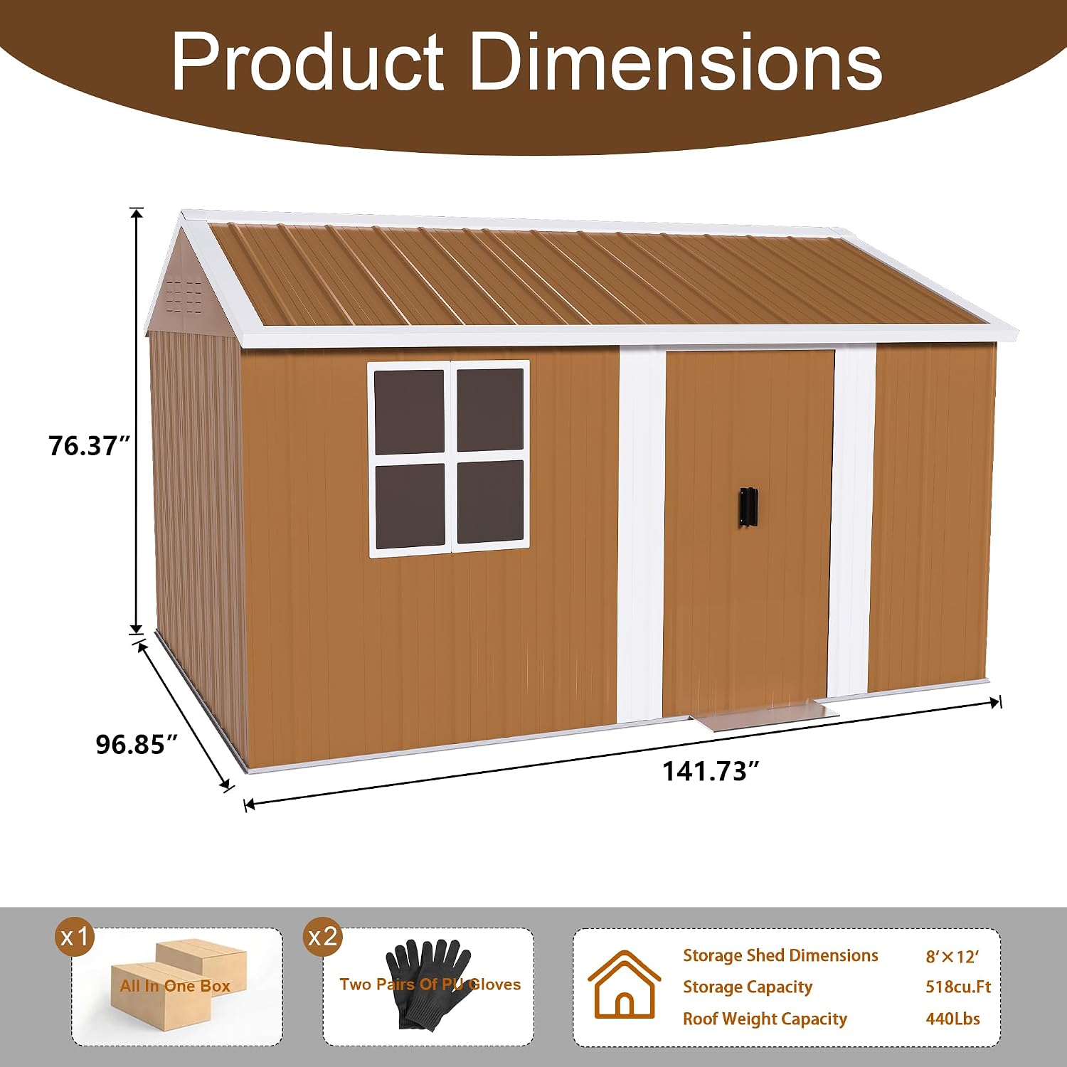 Outdoor Storage Shed, Heavy-Duty Metal Steel Shed with Windows, Lockable Door & Ventilation, Weatherproof Garden Shed for Backyard, Lawn, and Tool Storage (8x12 FT)
