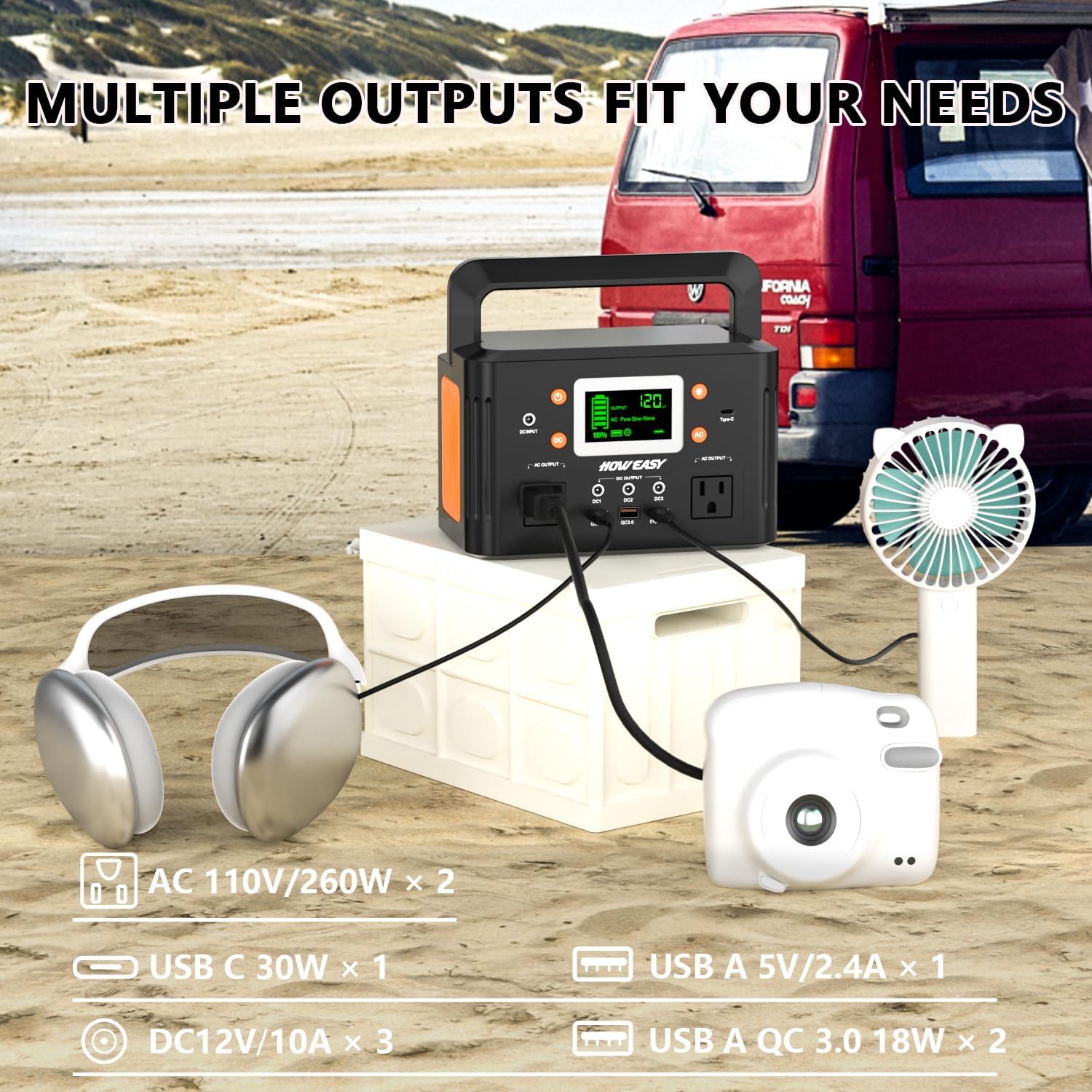HOWEASY 260W Portable Power Station.178Wh Solar Generator with 2 110V/260W AC Power Socket Backup Power Supply, Suitable for CPAP, Outdoor Camping Travel Home Emergency