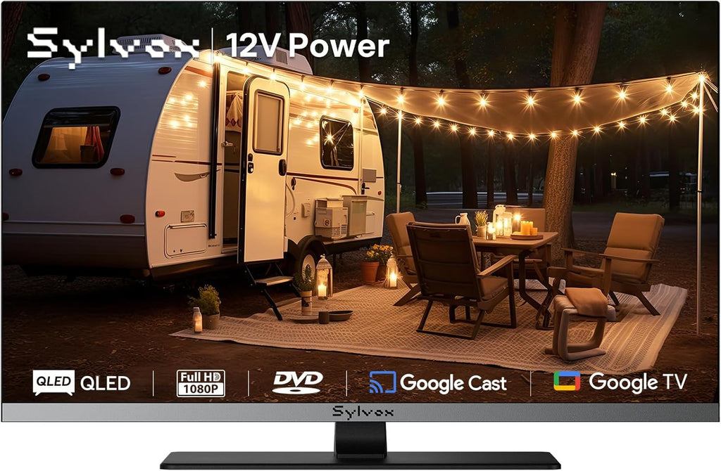 SYLVOX RV TV, 12V QLED TV with DVD Player Built-in, 32 Inch Smart Television for Camper, 12 Volt DC Power Low Energy Consumption, HD 1080P, Bezel Less Design