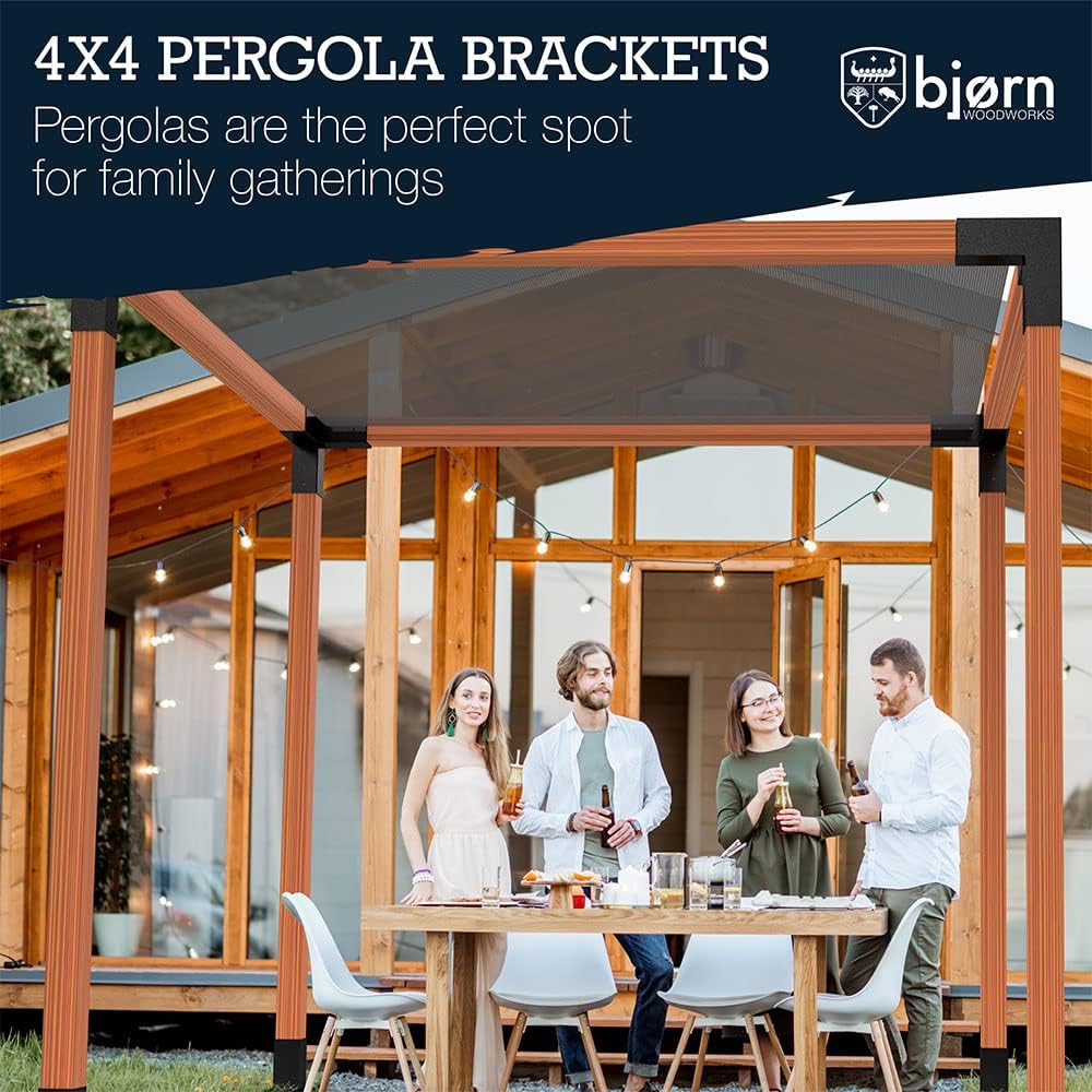 Pergola Kit | Easy, Modular, Modern Pergola Hardware Kit | DIY Elevated Wood Stand Kit with Powder Coated Steel Brackets | Includes 4 Bracket Shoulders 4 Boots 2' Bolts for 4x4 Lumber