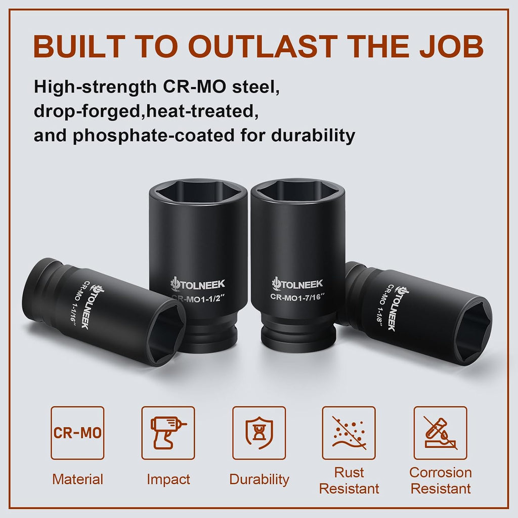 3/4' Impact Socket Set, 22PCS 6-Point SAE Sizes (3/4' to 2'), Cr-Mo Steel Set with Adapters, Quick Release Ratchet Wrench, Andextension Rod & Durable Storage Case
