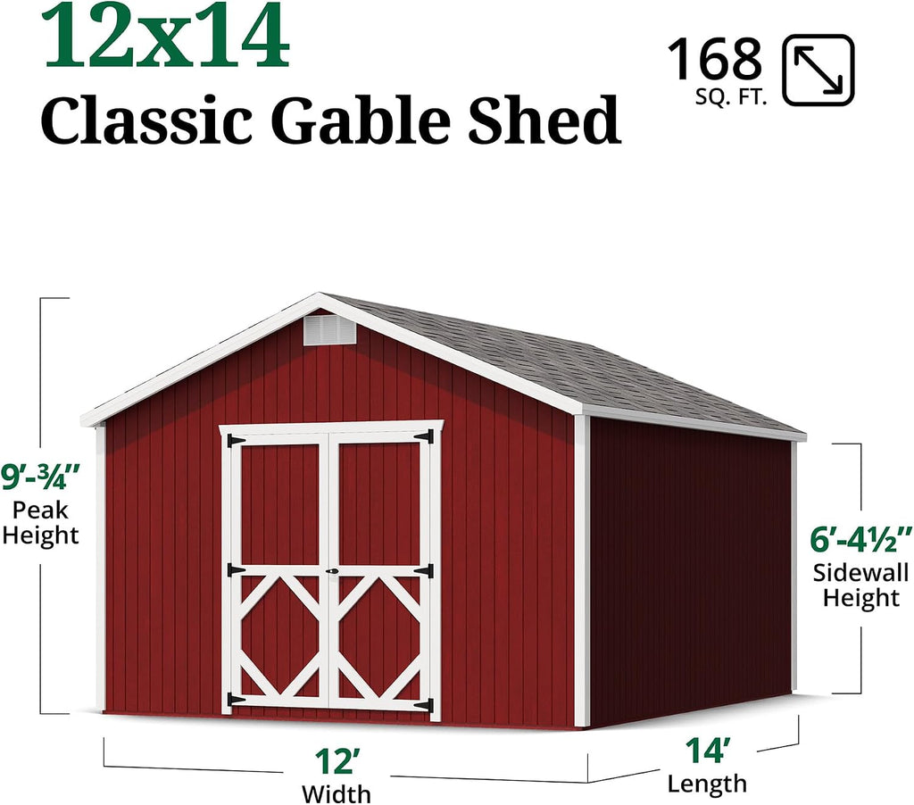 Little Cottage Co. 12x14 Classic Gable Shed with Floor, Outdoor Wood Storage Do-It-Yourself Precut Kit