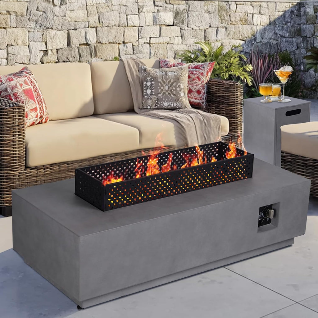 48'' Propane Fire Pit Table, 50,000BTU Rectangle Firepit Table, 3-in-1 Outdoor Fire Table with Tank Hidden Table for Outside Patio, Backyard, Grey
