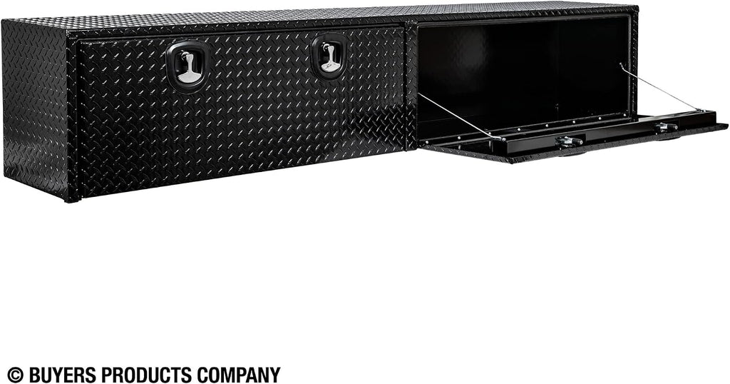 Buyers Products 1721561 Black Aluminum Diamond Tread Topsider Truck Box With Drop Door, 96x13x16 Inch, Weather Resistant, Locking Compression Latch, No Drill Install, Made in USA