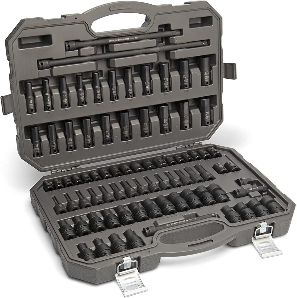 GEARWRENCH 65 Piece 1/2' Drive Standard & Deep SAE/MM Impact Socket Set - 89095