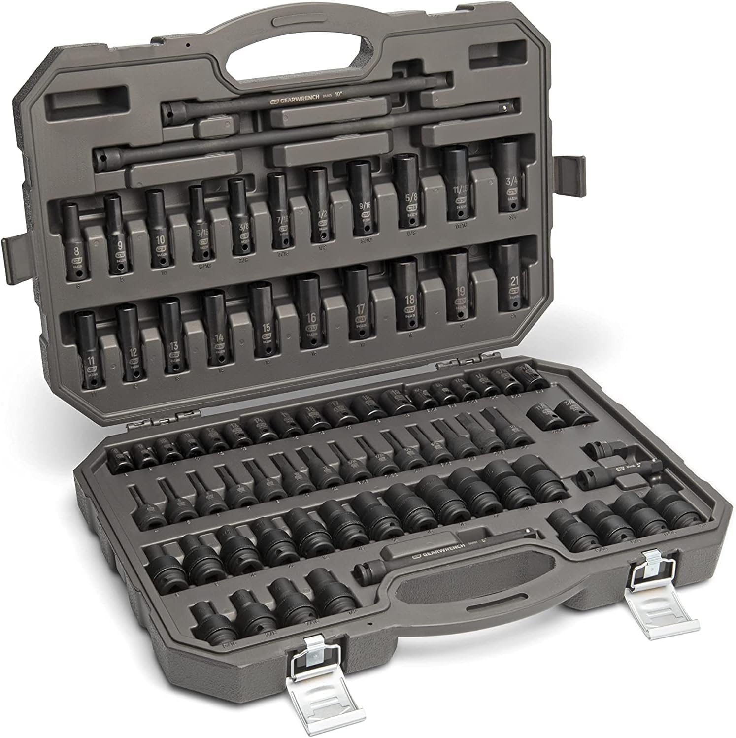 GEARWRENCH 65 Piece 1/2' Drive Standard & Deep SAE/MM Impact Socket Set - 89095
