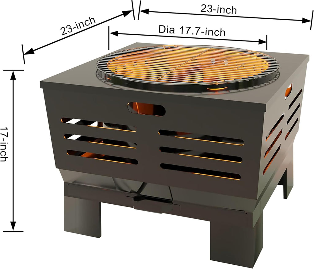 Fire Beauty Fire Pit with Stand,Smokeless Wood Burning Firepit with Ash Pan,Portable Outdoor Firepit with Cooking Grate & Poker for Camping,Backyard|L:23''xW:23''xH:19'',28.6lbs