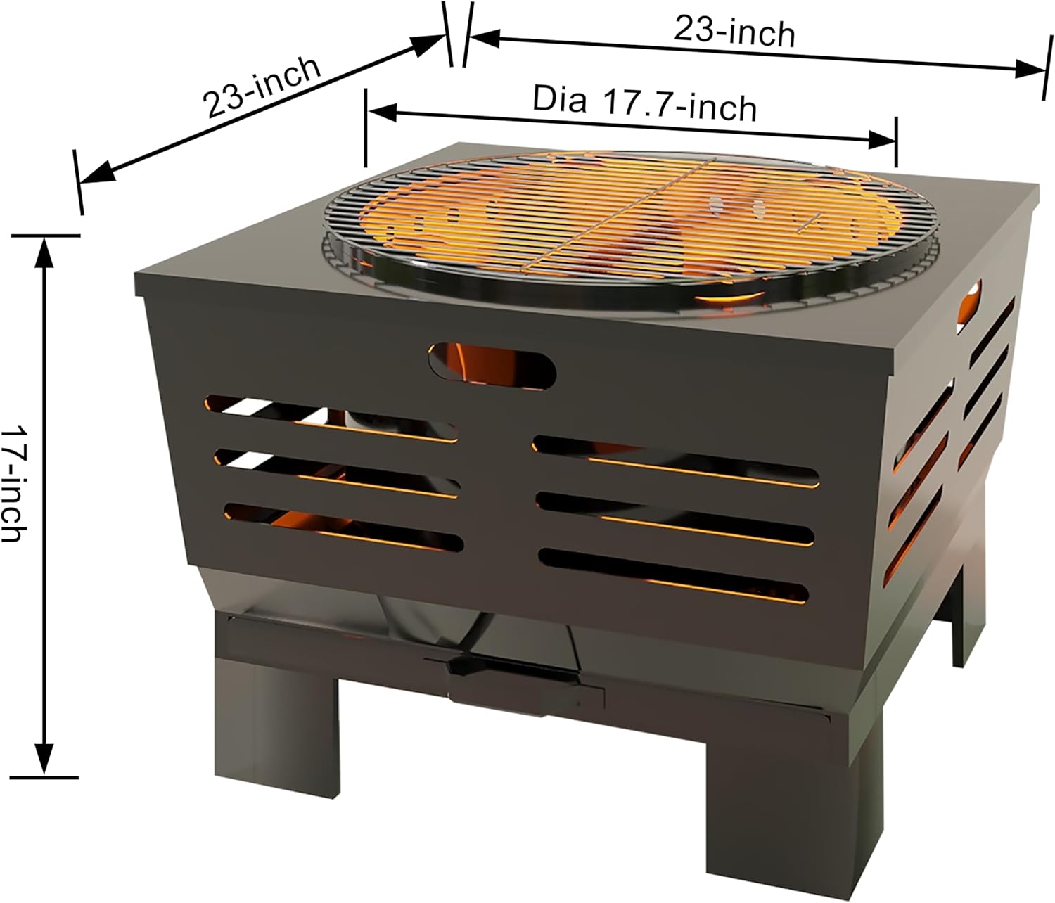 Fire Beauty Fire Pit with Stand,Smokeless Wood Burning Firepit with Ash Pan,Portable Outdoor Firepit with Cooking Grate & Poker for Camping,Backyard|L:23''xW:23''xH:19'',28.6lbs