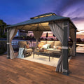 YOLENY 10' x 12' Hardtop Gazebo, Permanent Outdoor Aluminum Patio Gazebo with Aluminum Composite Double Roof for Patio Lawn and Garden, Curtains and Netting Included