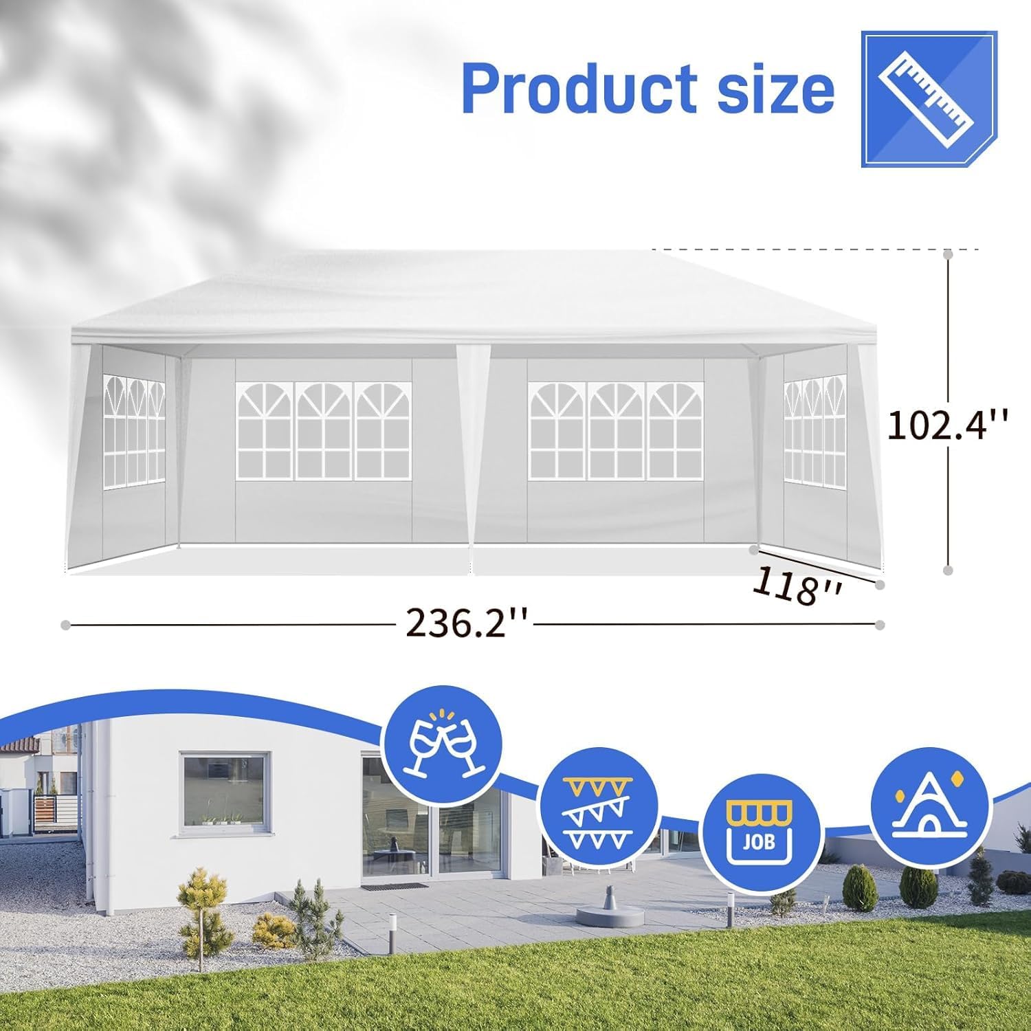 Outdoor Party Tent Wedding Birthday Tents for Parties Canopy with Removable Sidewalls & Transparent Windows Outside Gazebo Event Tent for Garden Patio and Backyard (10'x20'/4 Sidewalls)