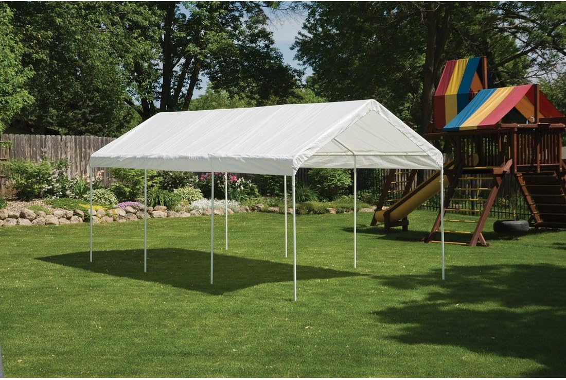 ShelterLogic 10' x 20' MaxAP Canopy Series Compact Outdoor Easy to Assemble Steel Metal Frame Canopy with 50+ UPF Sun Protection and Waterproof Cover, white (23522)