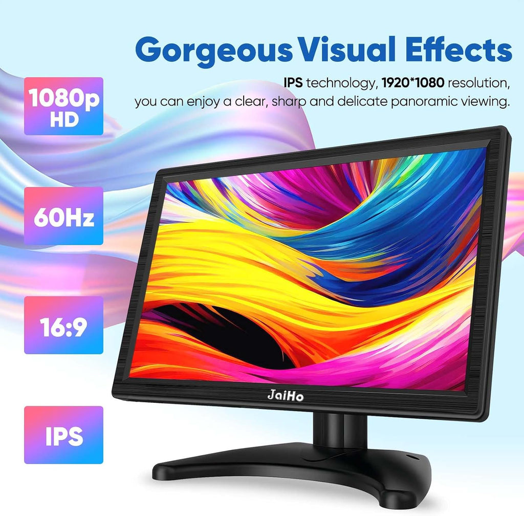 JaiHo 13.3-Inch IPS LED Security Monitor, 1080P Full HD Portable Screen with Metal Housing & Mirror Flip, BNC HDMI VGA AV USB, Small HDMI Monitor with Built-in Speakers for PC Raspberry Pi