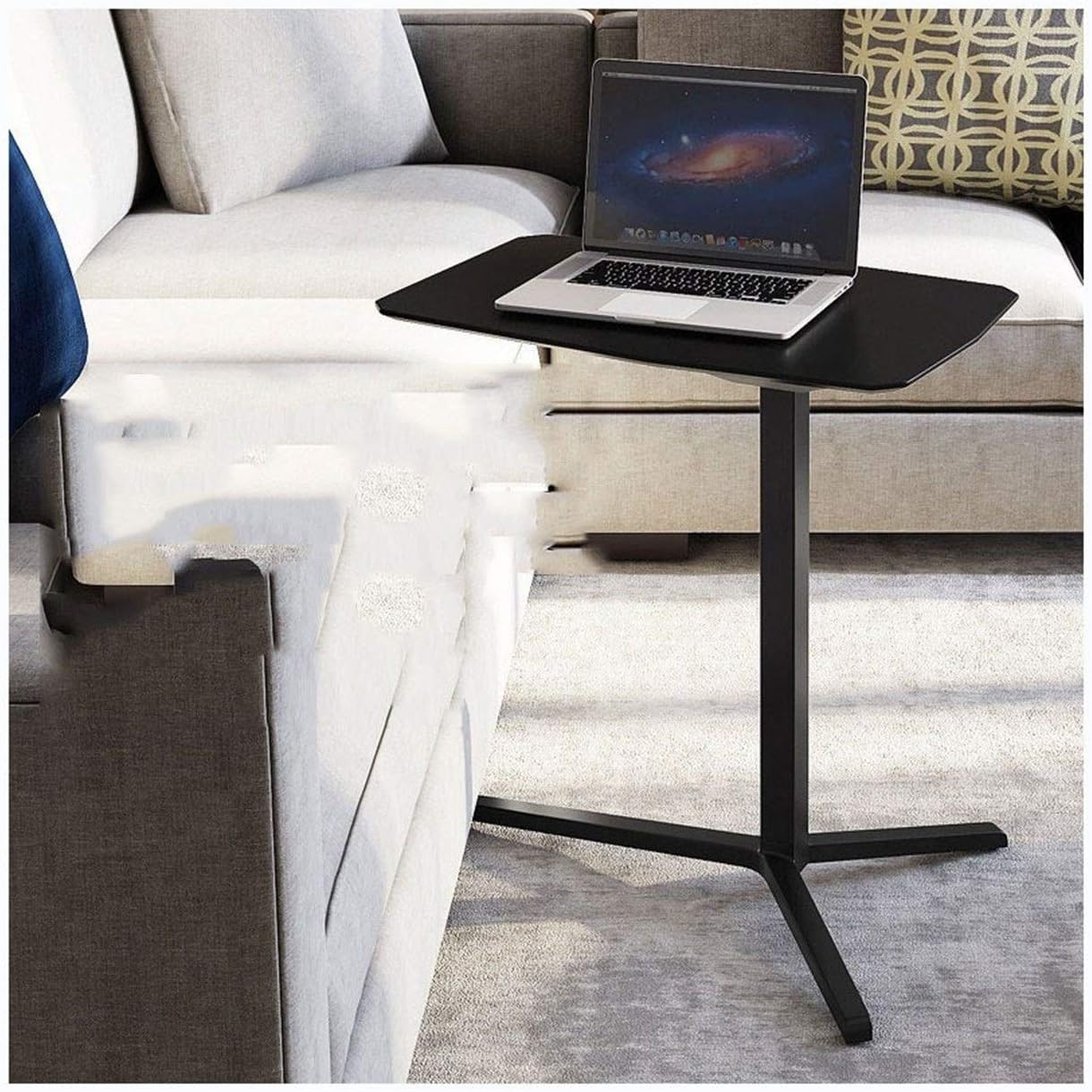 Overbed Table Adjustable Height and Tilt Angle Folding Laptop Table - Mobile Overbed in Black, Portable Gaming Computer Desk, Tablet Stand