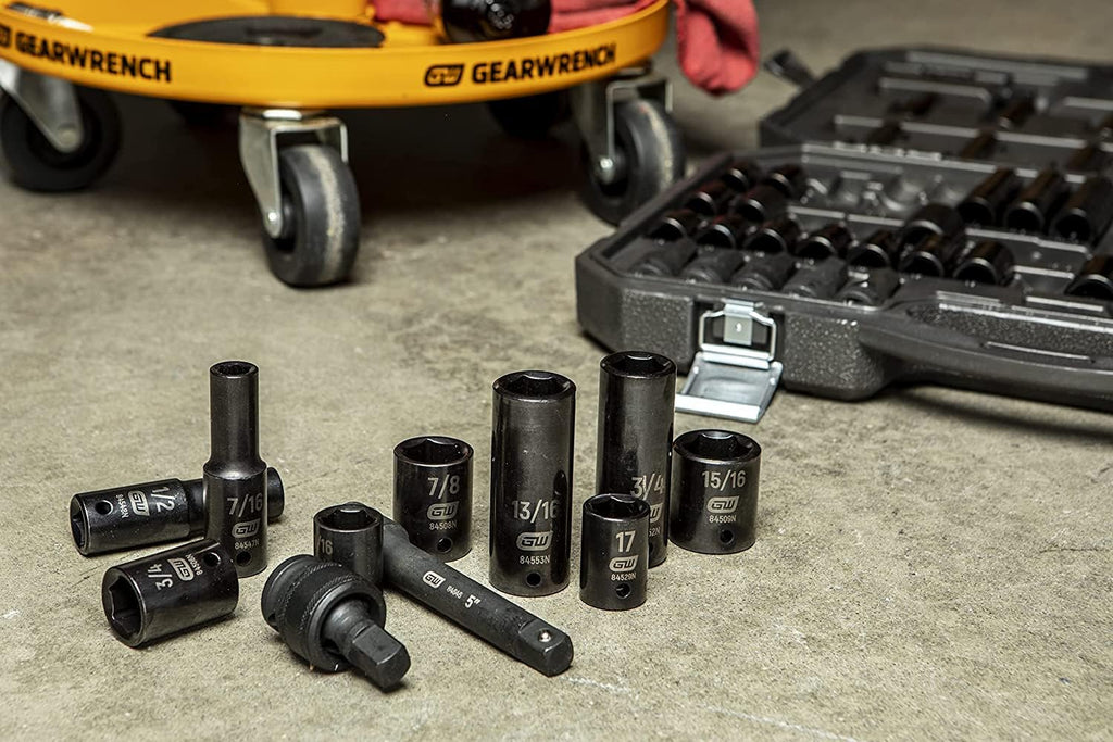 GEARWRENCH 65 Piece 1/2' Drive Standard & Deep SAE/MM Impact Socket Set - 89095