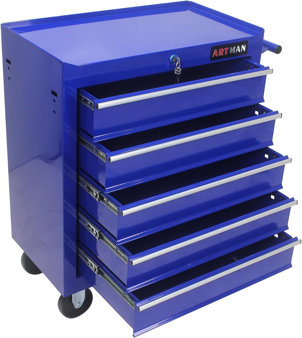 5-Drawer Heavy-Duty Rolling Tool Chest with Wheels, Steel Storage Organizer Cart with Handle, Metal Tool Cabinet for Garage, Workshop, and Repair Shop