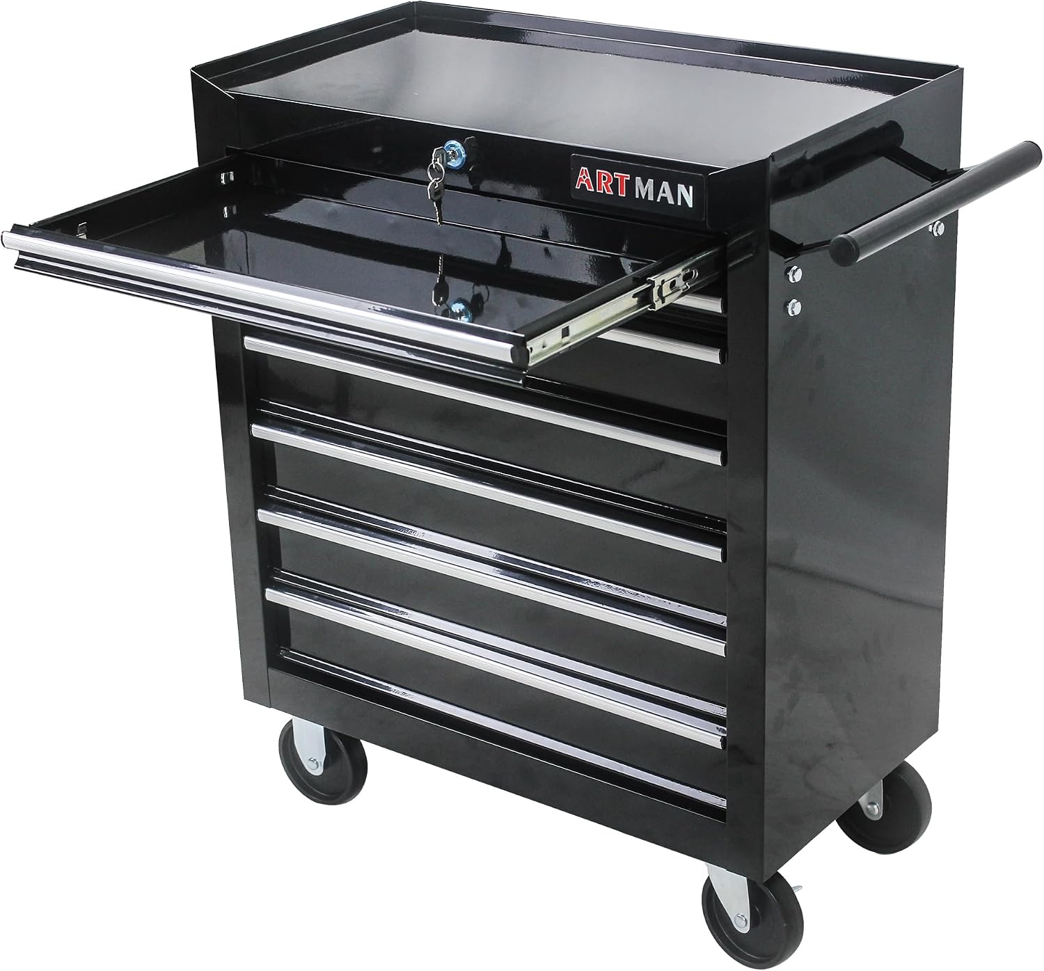 Rolling Tool Chest, 7-Drawer Tool Cabinet with Wheels, Heavy-Duty Steel Tool Storage Cabinet, Lockable Tool Box on Wheels for Garage & Workshop, Black