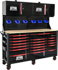 19 Drawers Rolling Tool Chest Large Mobile Workbench Heavy Duty Wood Top Tool Cart on Wheels Mechanic Toolbox Storage Cabinet for Garage, Workshop, Warehouse, Laboratory, with 2 Upper Cabinets