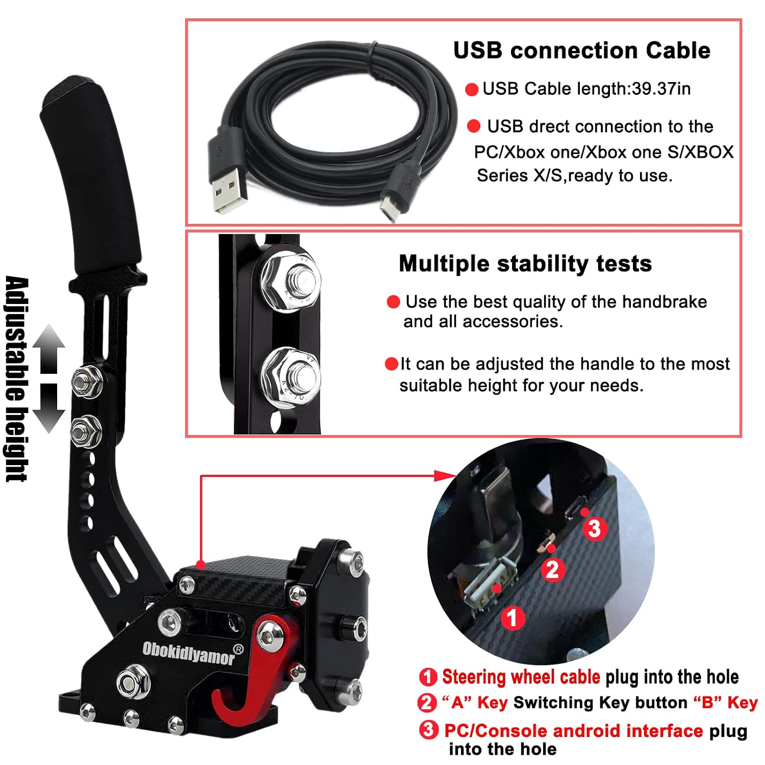 Obokidly Upgrade USB Handbrake Support G923(Advanced G920) Compatible With XBOX ONE/XBOX ONE S AND PC For Sim racing Game Sim Rig With Clamp (Black-3)