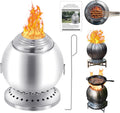 CHANGE MOORE 13.8' Smokeless Fire Pit with 304 Stainless Steel Grill, Portable Spherical Wood Burning Firepit for Backyard, Firepit Set Includes Grill & Fire Poker