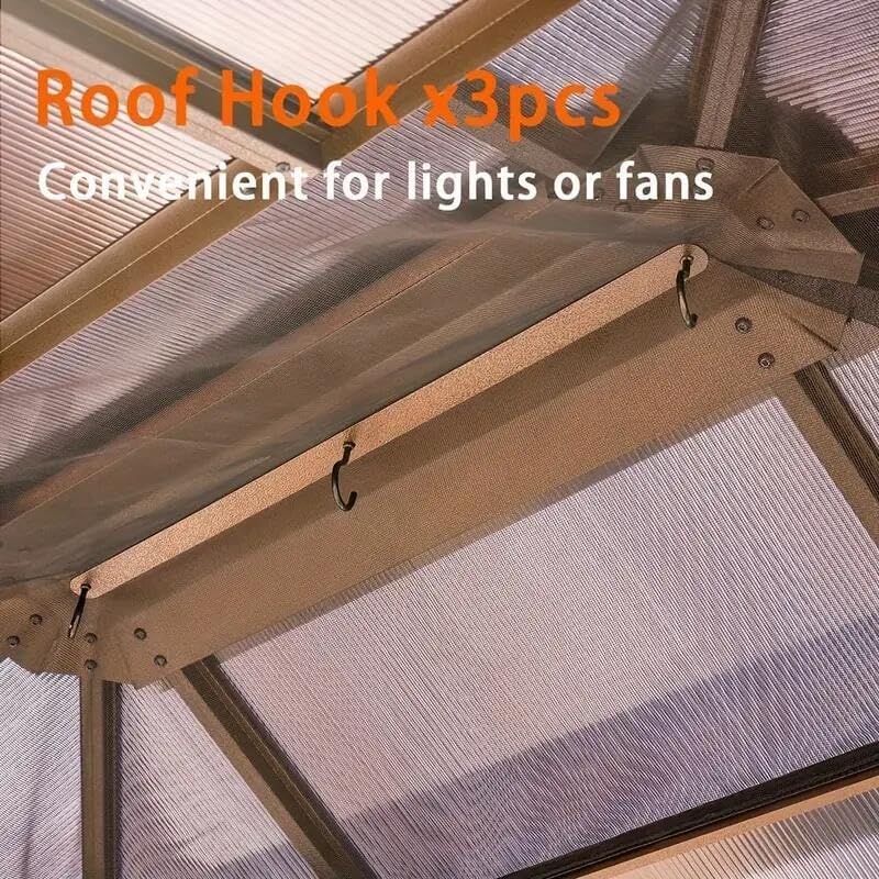 Hardtop Gazebo 10x12FT Hardtop Gazebo, Aluminum Frame Permanent Pavilion with Curtains and Netting, Outdoor Polycarbonate Gazebo, Double Roof Canopy, for Gardens, Patios, Lawns