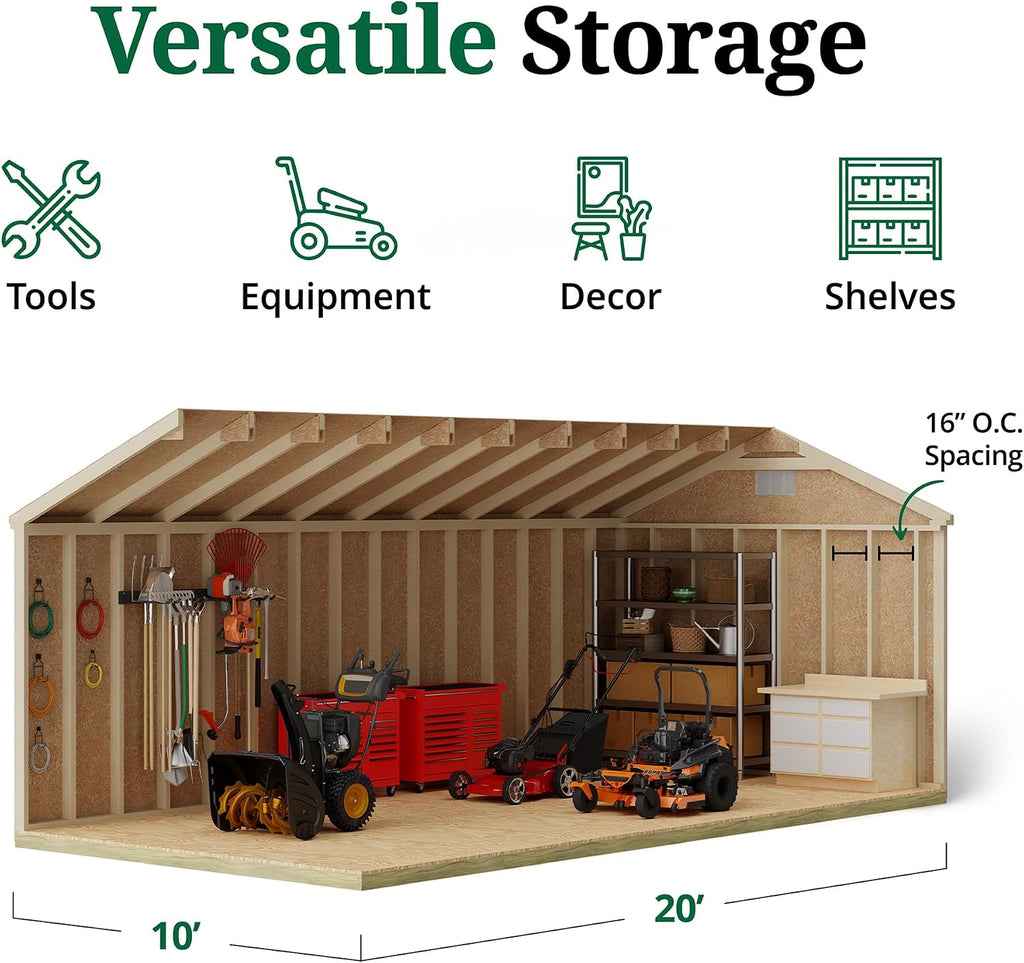 Little Cottage Co. 10x20 Classic Gable Shed with Floor, Outdoor Wood Storage Do-It-Yourself Precut Kit
