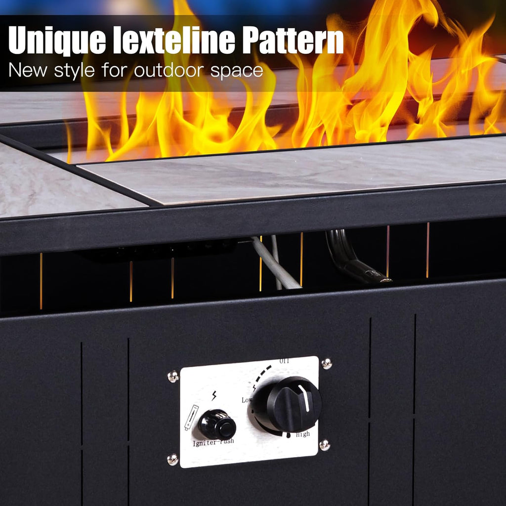 OutVue 47' Propane Fire Pit Table with Real Ceramic Tabletop, 50000 BTU Gas Firepit Table with Lid & Lava Stones, Outdoor Fire Pit for Dining or Party, Firepit for Outside, Patio