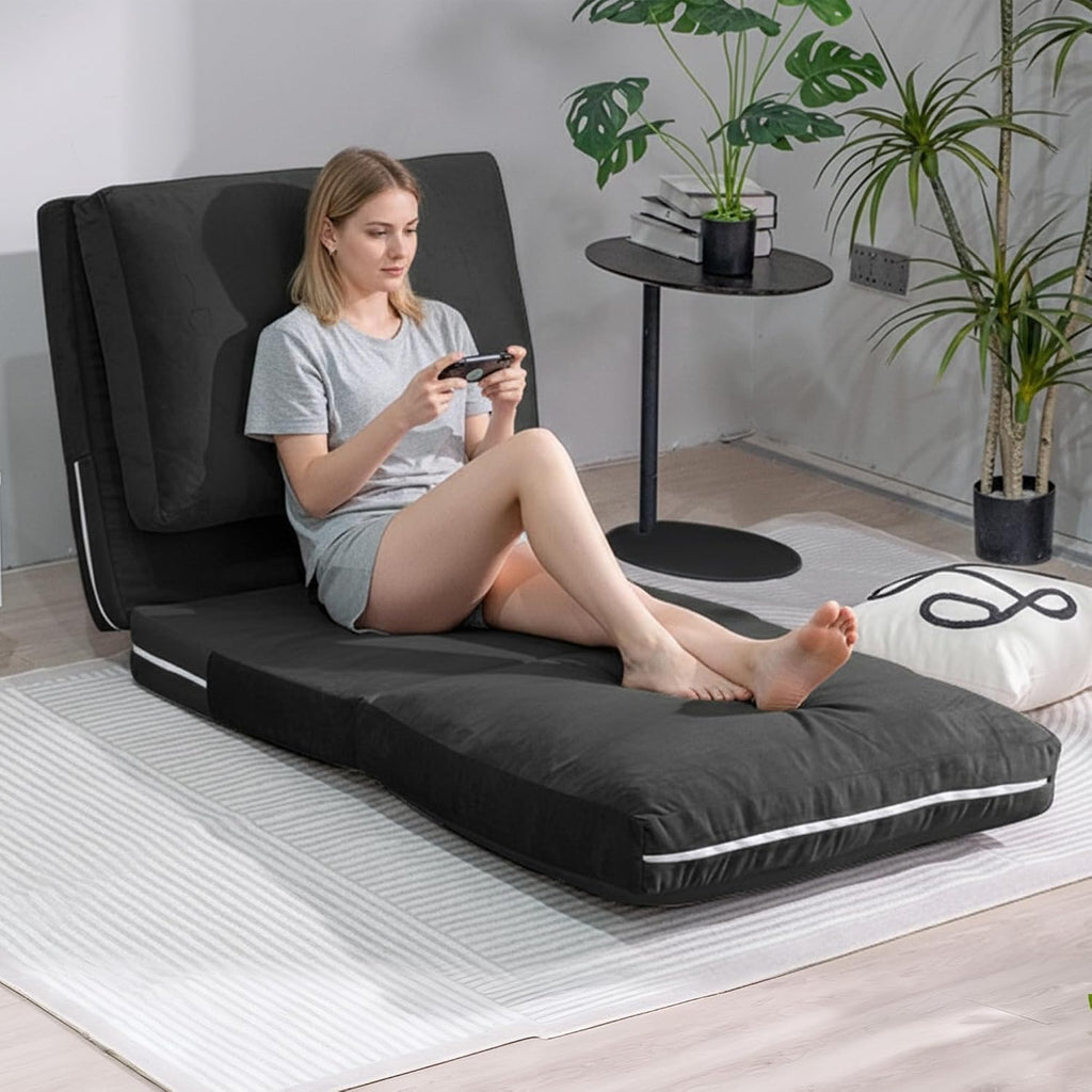 Cvortll 4-in-1 Folding Sofa Bed, Memory Foam Bean Bag Chair, Large Convertible Couch, Floor Foldable Sofa for Bedroom, Living Room, Apartment (Black)