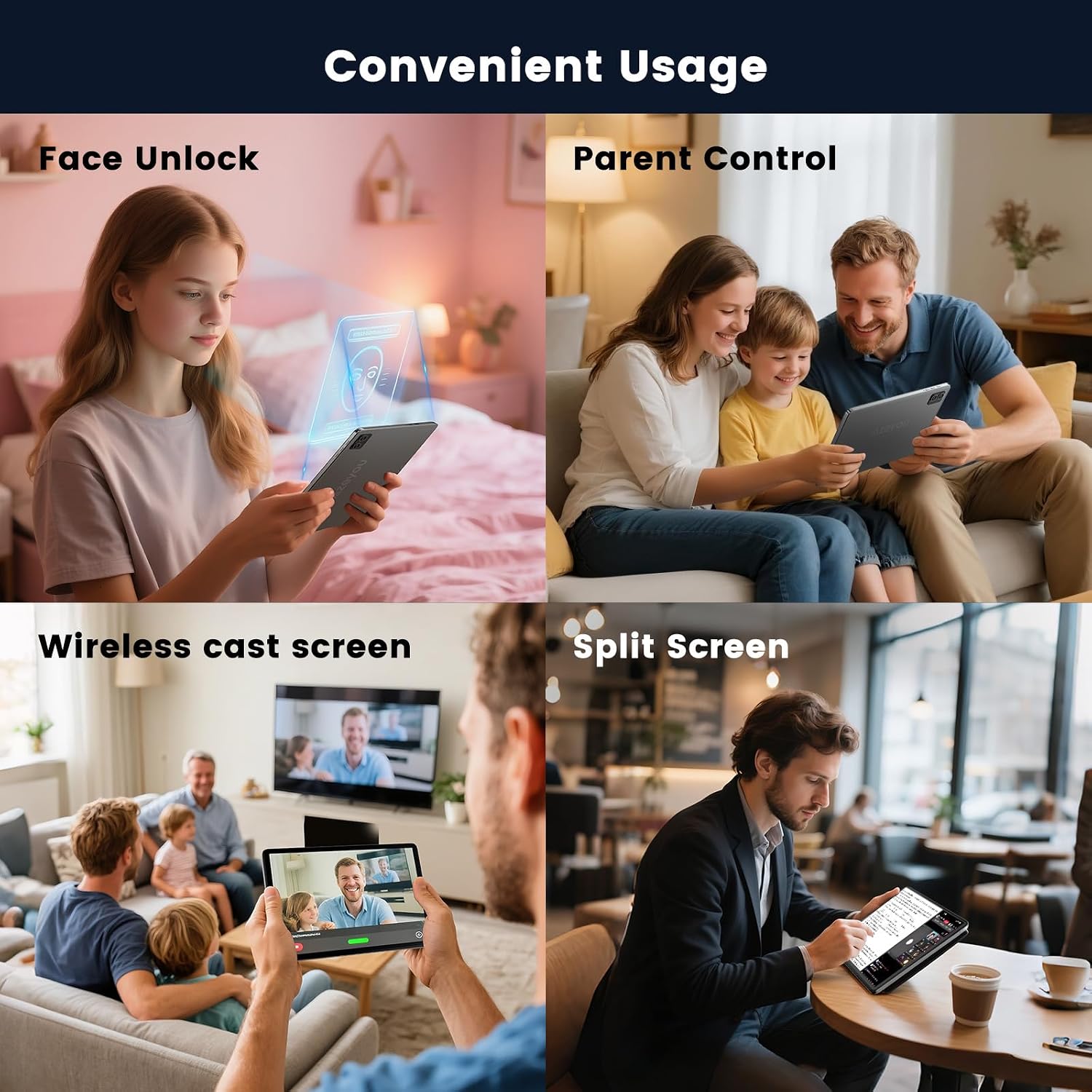 Android Tablet 10 Inch, Octa-Core, Android Tablet with 8GB+128GB+1TB Expand, WiFi 6, Mini Tablets with 1280 x 800 IPS Touchscreen, 6000mAh, Support Face Unlock, Parent Control, Widevine L1 & GMS