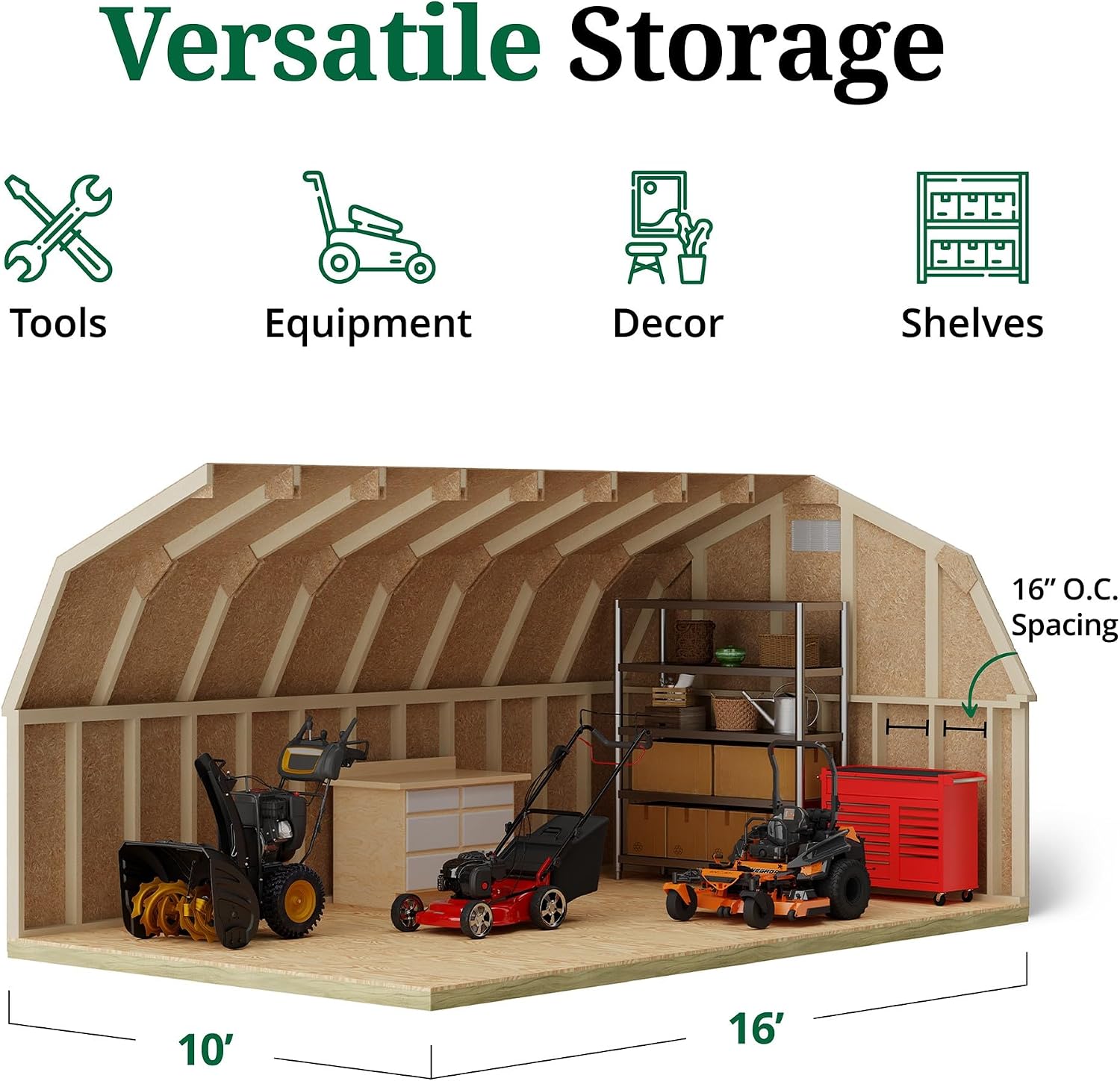 Little Cottage Co. 10x16 Classic Gambrel Barn with 4 ft. Sidewalls with Floor, Outdoor Wood Storage Shed Do-It-Yourself Precut Kit