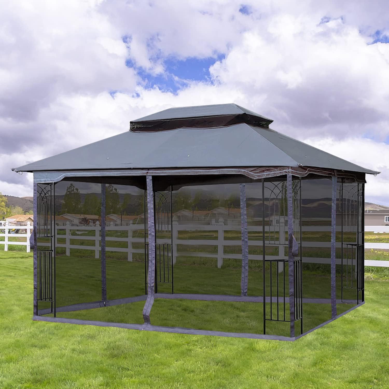 10x13 Outdoor Patio Gazebo, Heavy Duty Soft Top Gazebo with Shelves and Netting, Waterproof Canopy Gazebo with Galvanized Steel Frame and Double Roof, Metal Gazebo for Deck, Backyard, Porch (Gray)