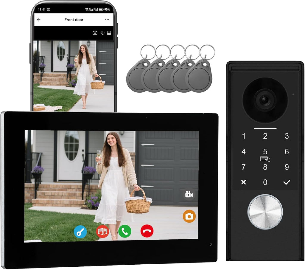 Video Door intercom 2-Wired, doorbell withCamera, Full HD Camera, Door intercomSupports Password, 7' WiFi Monitor andTuya APP, 2-Way Audio, Unlock for HomSecurity System
