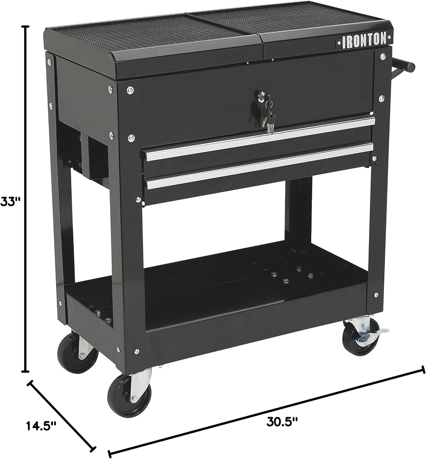Ironton 28in. 2-Drawer Tool Cart - 30-1/2in.L x 14-1/2in.W x 33in.H, 350-Lb. Capacity