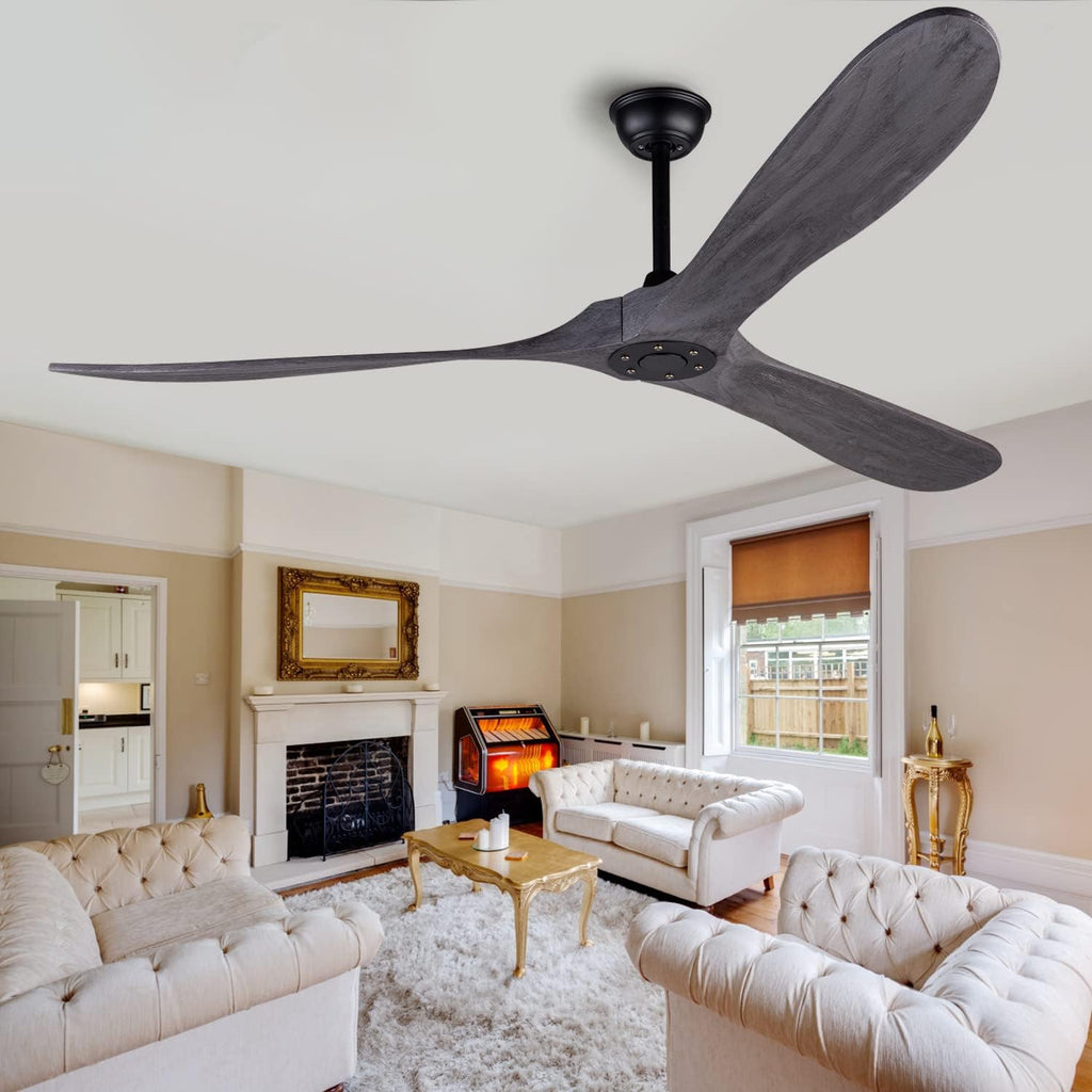 72 Inch Ceiling Fan No Light ，Wood Outdoor Ceiling Fans for Patios Living Room Gazebo Mid Century Modern Exterior Extra Large Ceiling Fan without Light with Downrod(Grey)