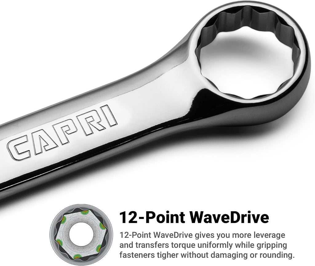 Capri Tools MaxChrome Combination Wrench Set, 6 to 24 mm, 19-Piece with Heavy-Duty Canvas Pouch