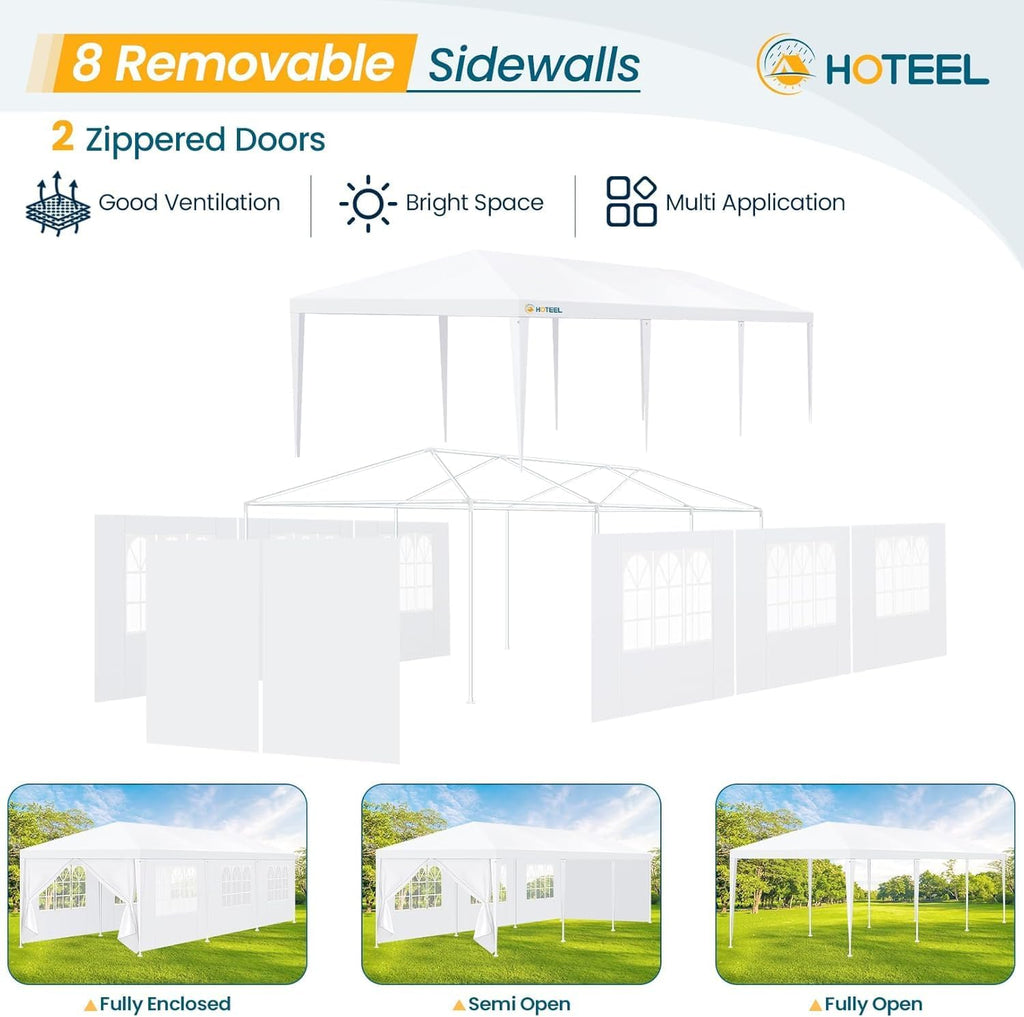 HOTEEL 10x30 Party Tent with 8 Removable Sidewalls for Parties, Weddings, BBQ, Waterproof Outdoor Event Canopy, Patio Camping Gazebo, Carpas para Fiestas, White