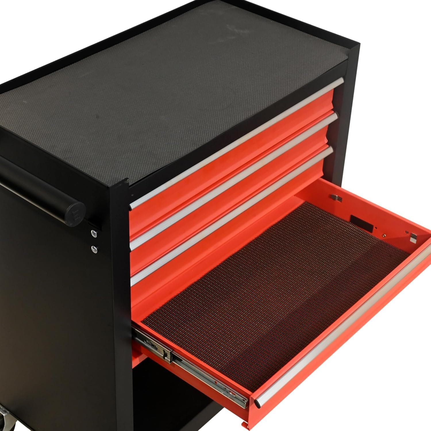 4 Drawers Metal Rolling Tool Chest on Wheels, Lockable Organizer ToolBox Tool Cart with 1 Cabinet, Multifunctional Large Capacity Trolley Tool Storage Case for Garages & Repair Shop (Black+Red)