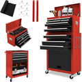 13-Drawer Tool Chest with Wheels, 2 in 1 Detachable Rolling Toolbox with Drawers, Large Tool Box with Lock, Mobile Steel Tool Cabinet Storage for Warehouse, Garage (Red&Black)